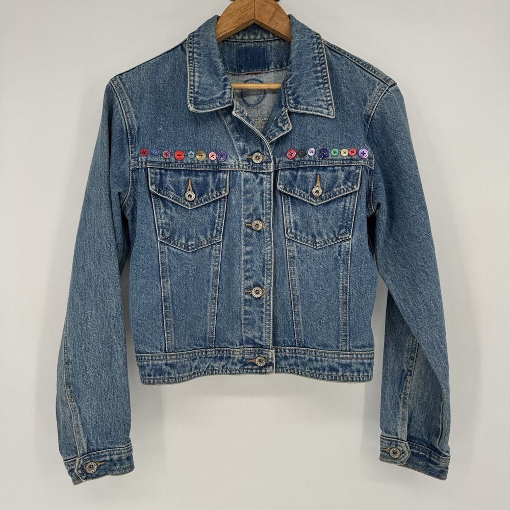 Upcycled Vintage GAP Denim‎ Jacket Women's Size Small Trucker Buttons Appliqués
